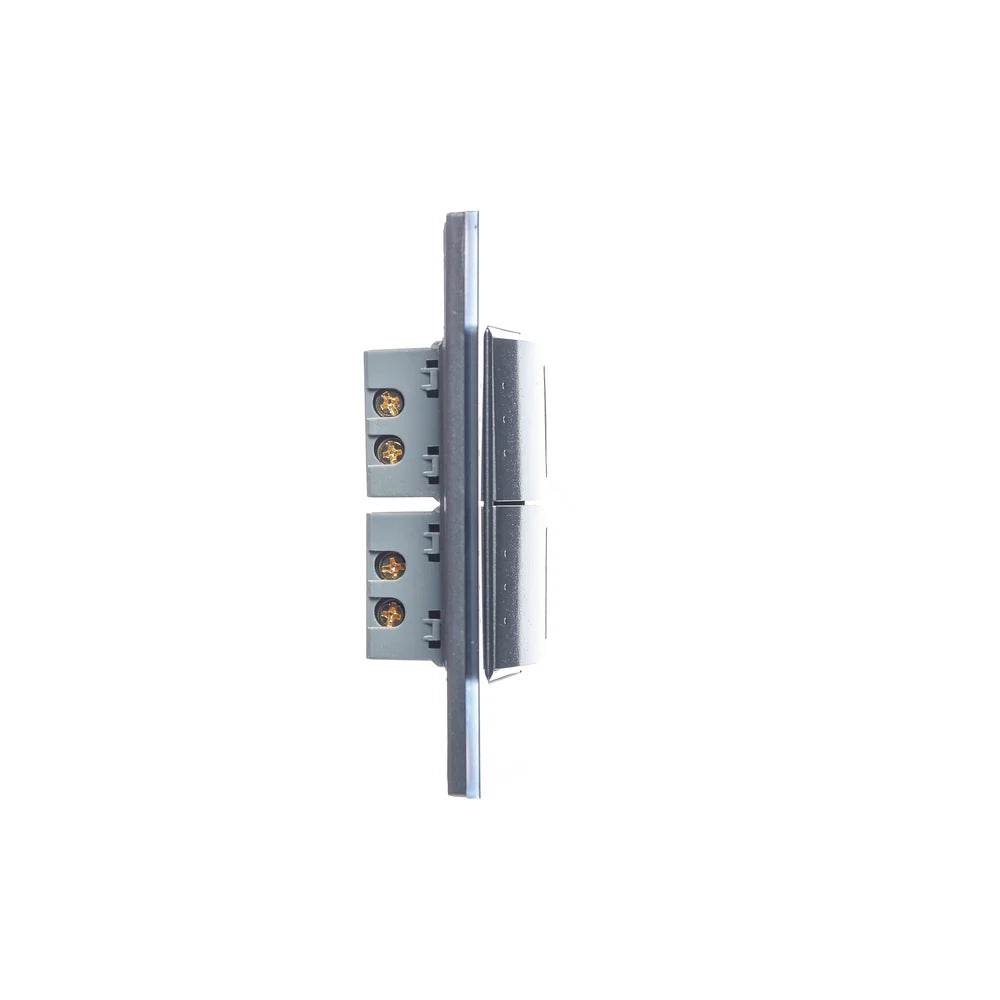 Placa con 2 Interruptores de Escalera de 1.5 Módulos, Cristal Negro - LUCEK