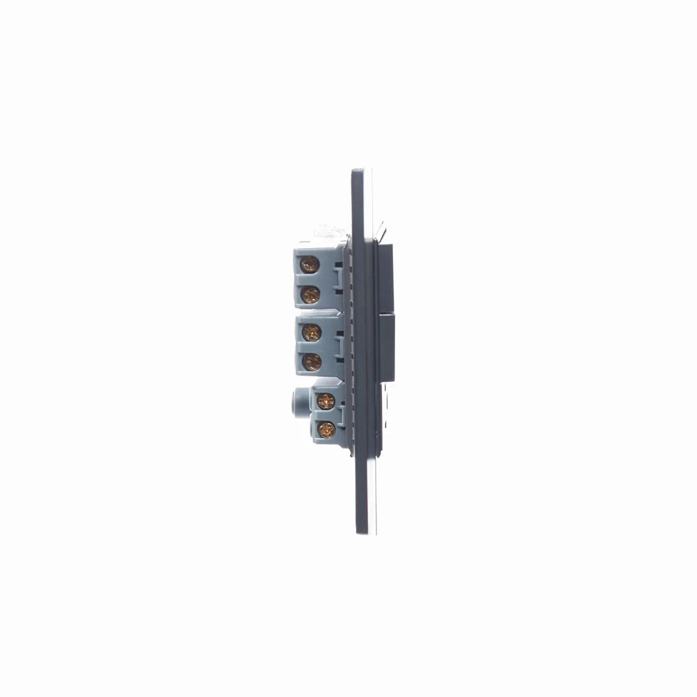 Placa con 2 Interruptores de Escalera y 1 Contacto de 1 Módulo, Cristal Negro - LUCEK
