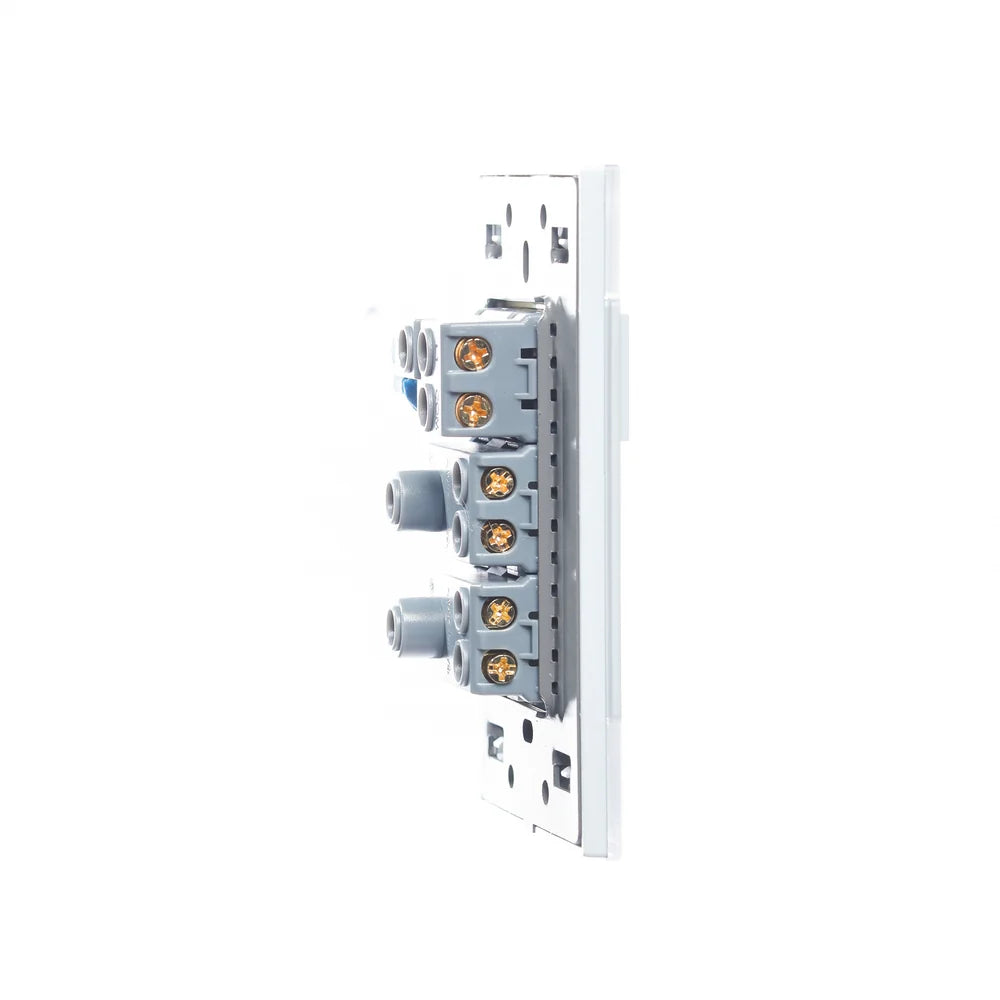 Placa con 1 Interruptor de Escalera y 2 Contactos de 1 Módulo, Cristal Blanco - LUCEK