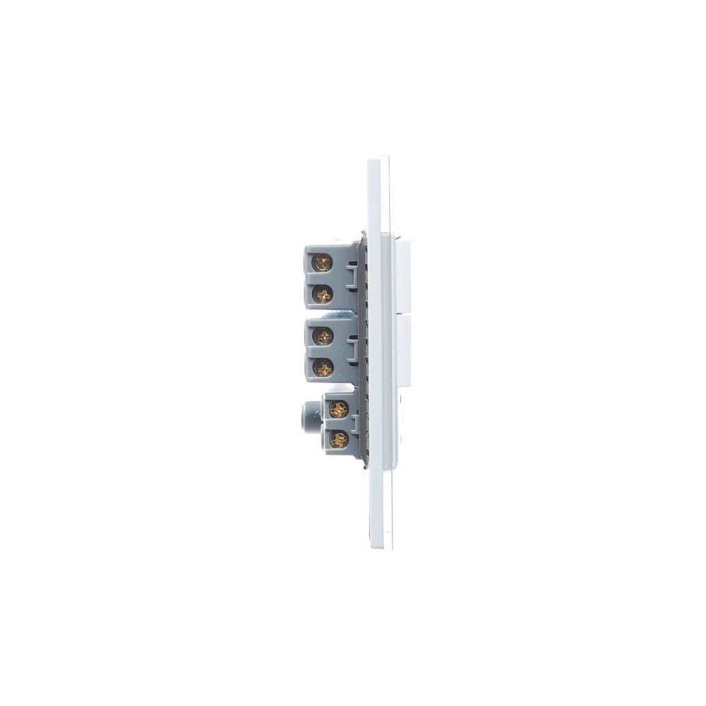 Placa con 2 Interruptores Sencillos y 1 Contacto de 1 Módulo, Cristal Blanco - LUCEK