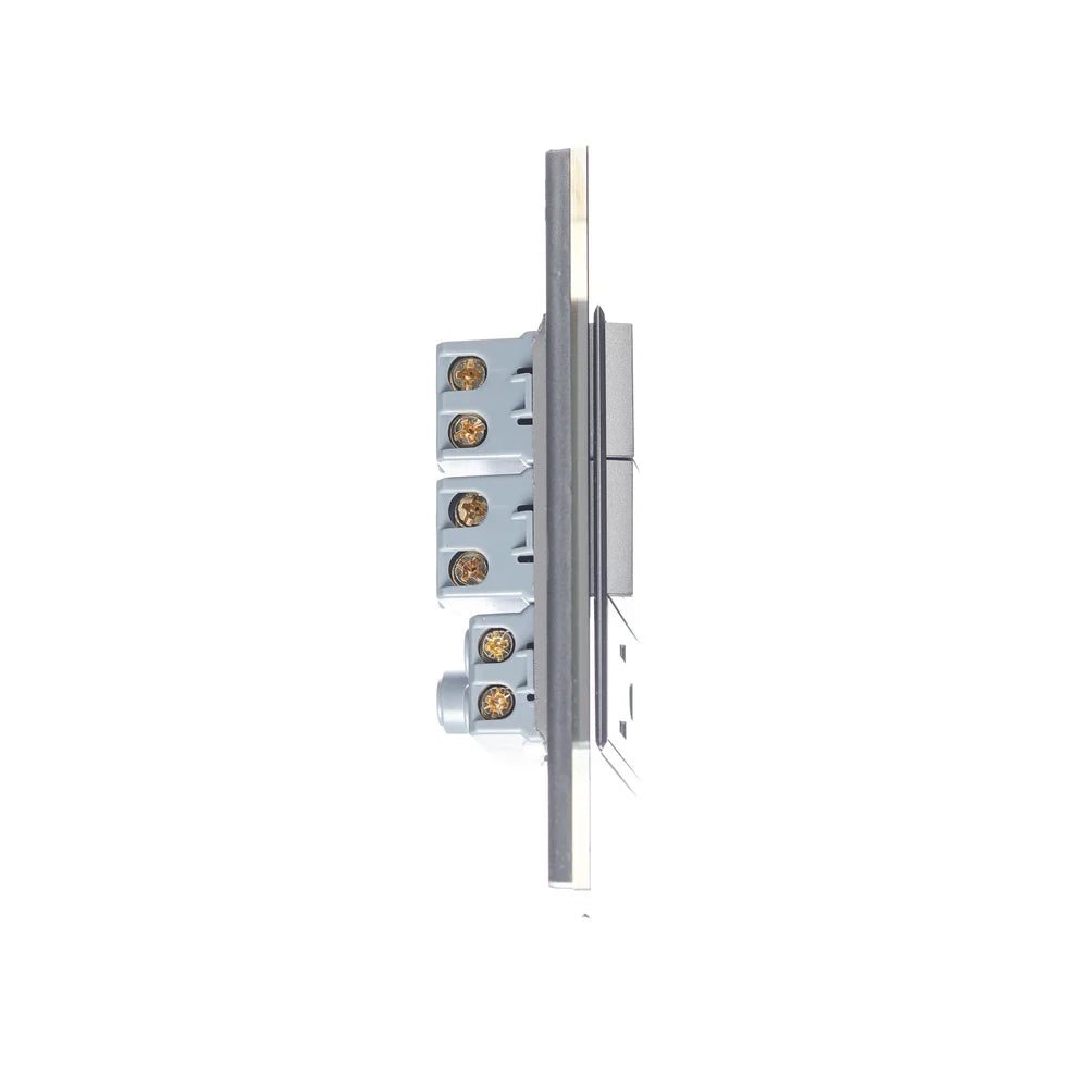 Placa con 2 Interruptores Sencillos y 1 Contacto de 1 Módulo, Cristal Negro - LUCEK