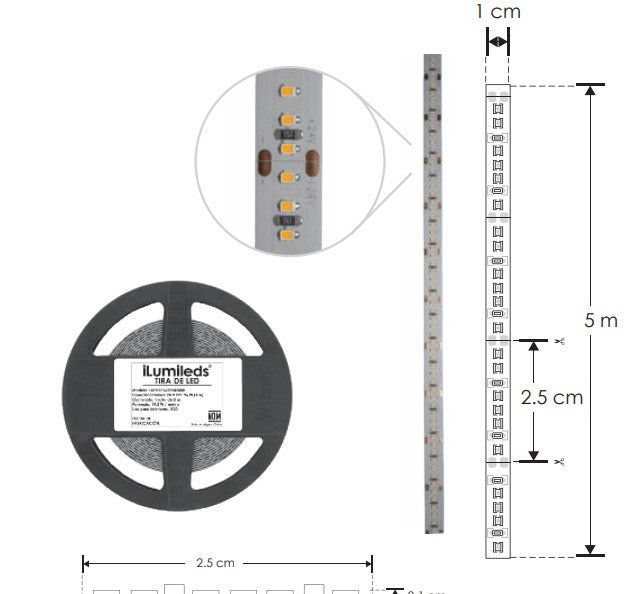 Tira LED 96W 2700K 24V 5 Metros SMD 2216 1200 LEDs IP20 - ILUMILEDS