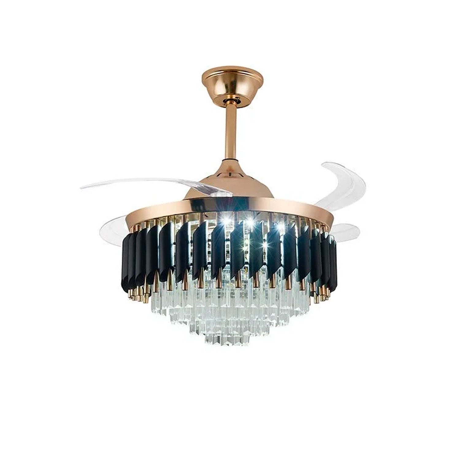 Ventilador Retráctil Oro y Negro 3 Tonos de Luz – Luxica