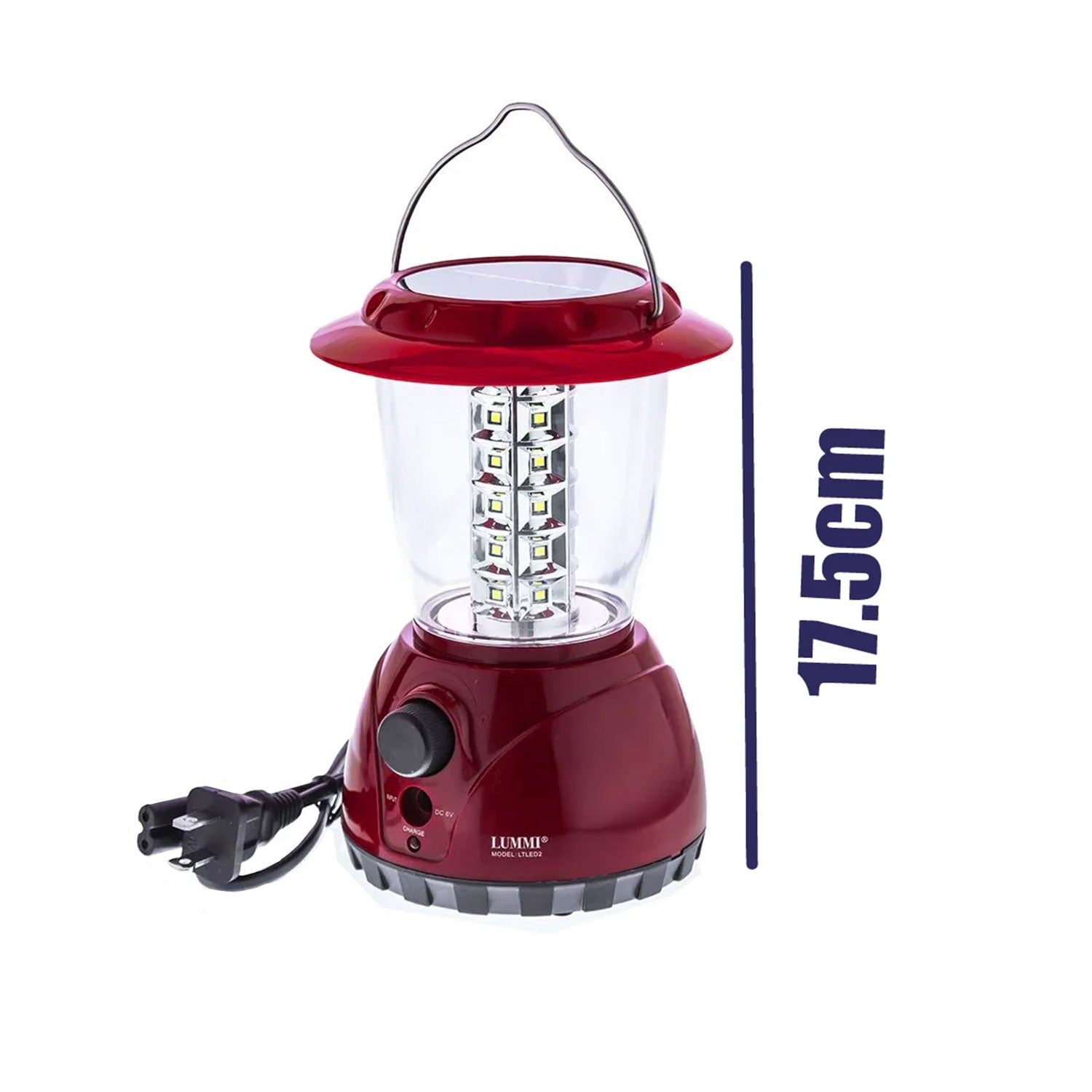 Linterna Portátil Led con Panel Solar 6500K 2W 127V IP65 Rojo  –  LUMMI