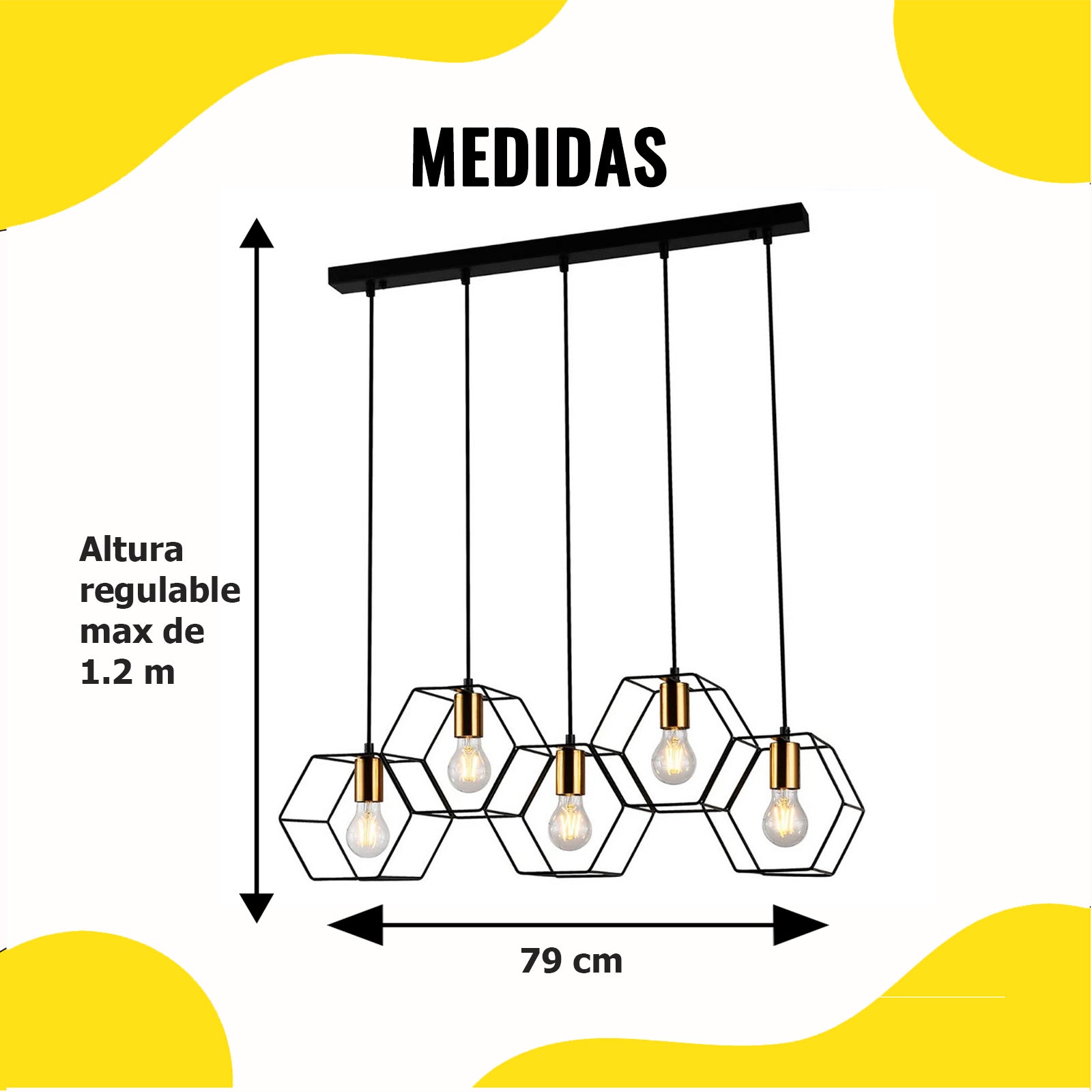 Lámpara Colgante Negro/Cobre 5x60W Hexa - 2G