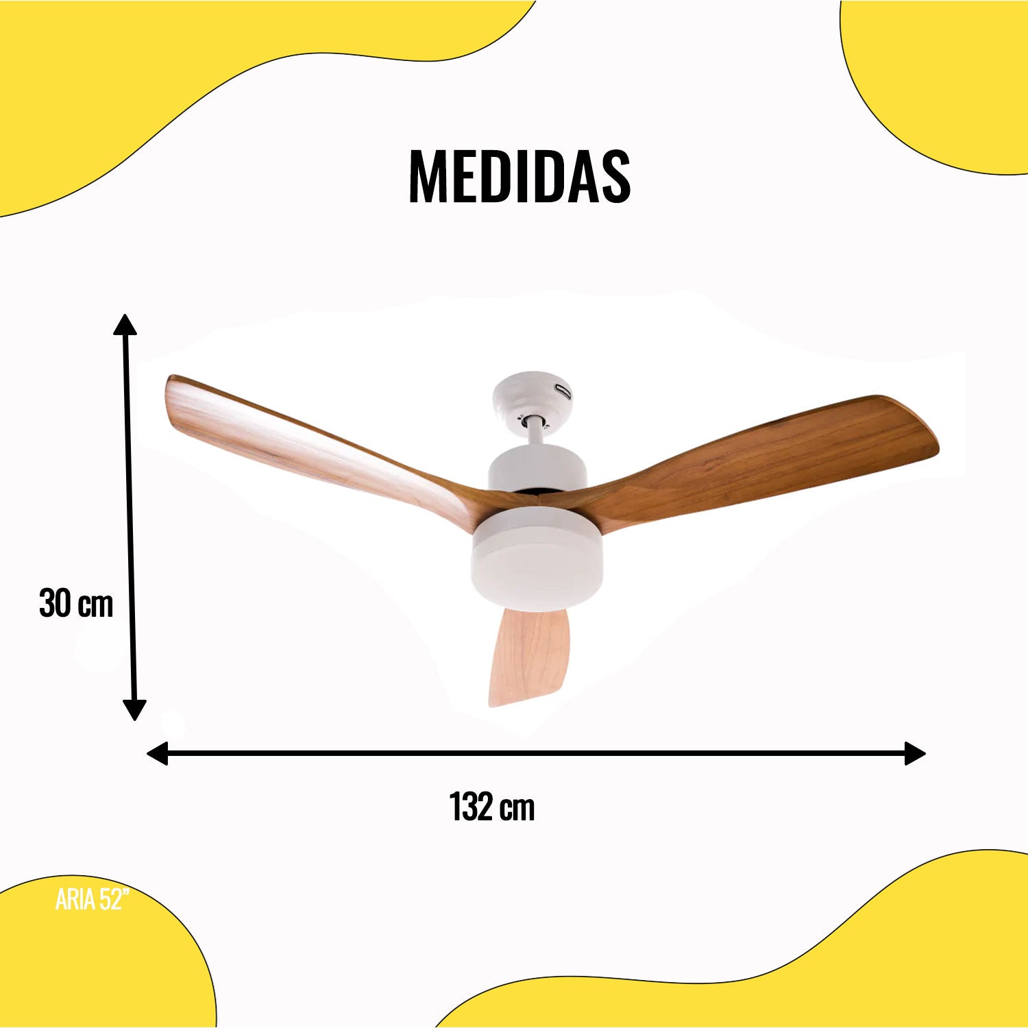 Ventilador de Techo Aria 52" Blanco/Madera 3 Aspas – Masterfan