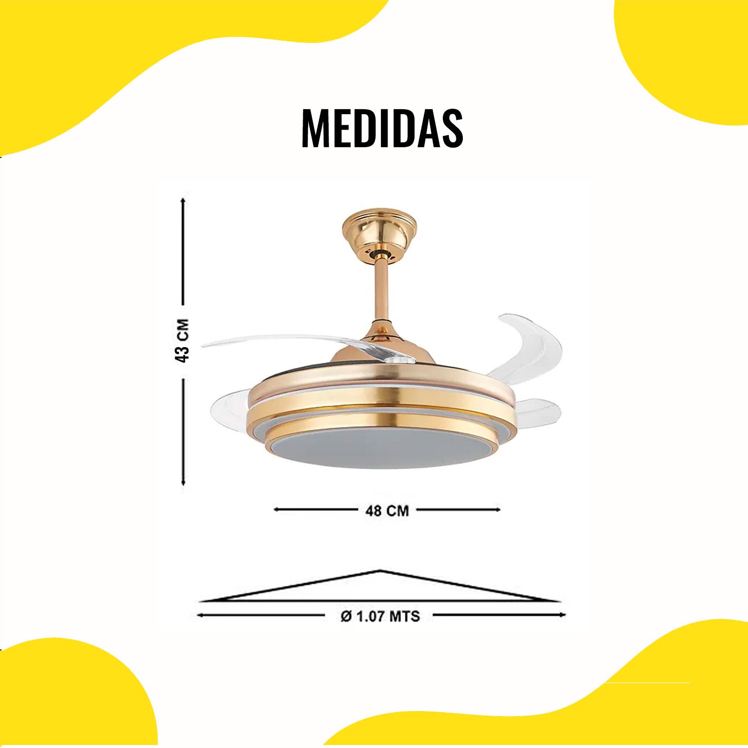 Ventilador de Techo Decorativo Retráctil con Luz LED, Control Remoto, App y 6 Velocidades – Luxica