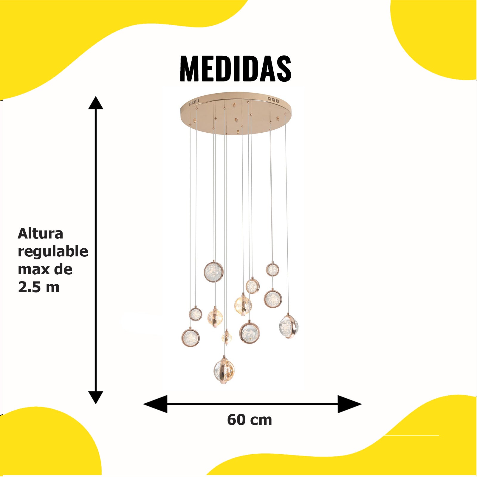 Lámpara LED Colgante Oro con Cristal 15W con Control – 2G