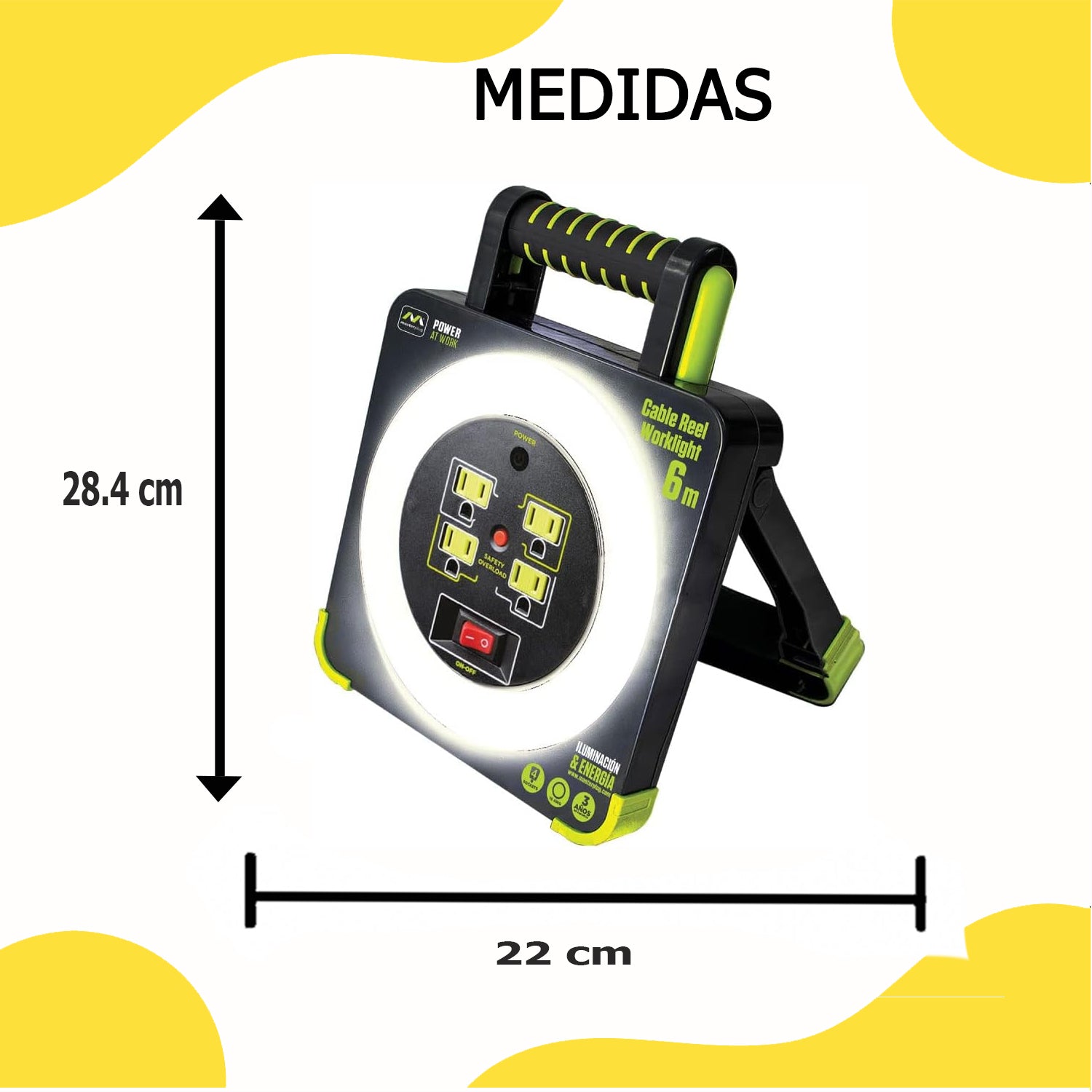 Extensión Eléctrica Tipo Worklight con 4 Multicontactos y Luz LED – Luceco