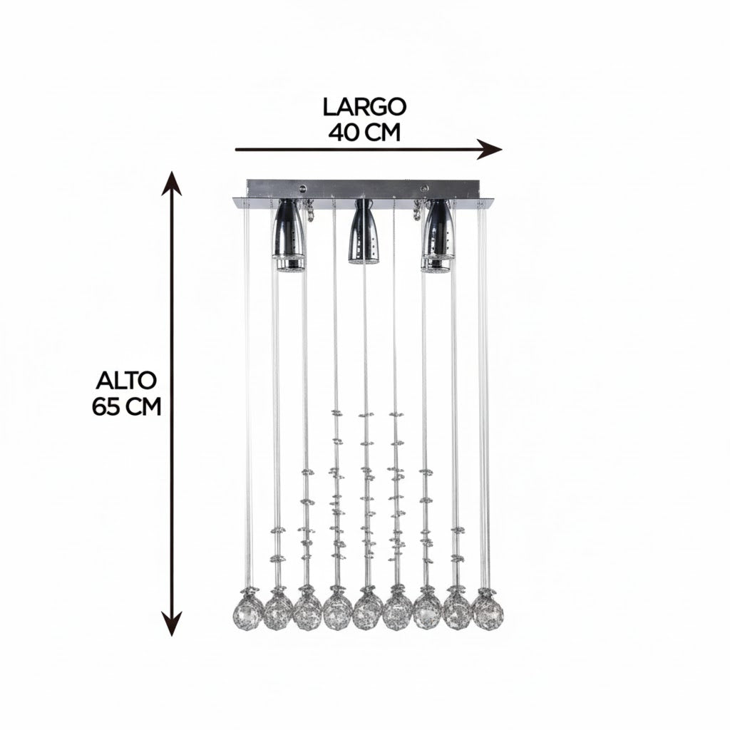 Colgante Candil Pirámide Lujo en Cristal, 5 Luces GU10, 40x40x65cm GAMALUX