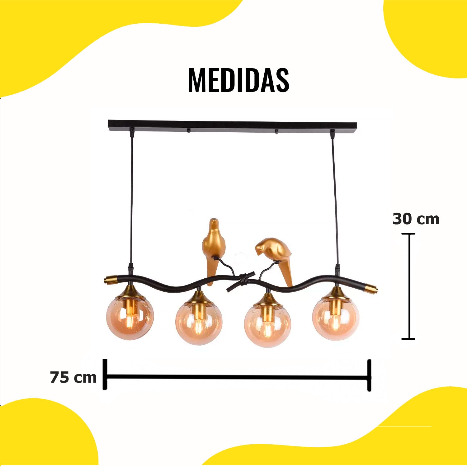 Lámpara Candil Colgante Vintage 4 Focos Negro/Dorado