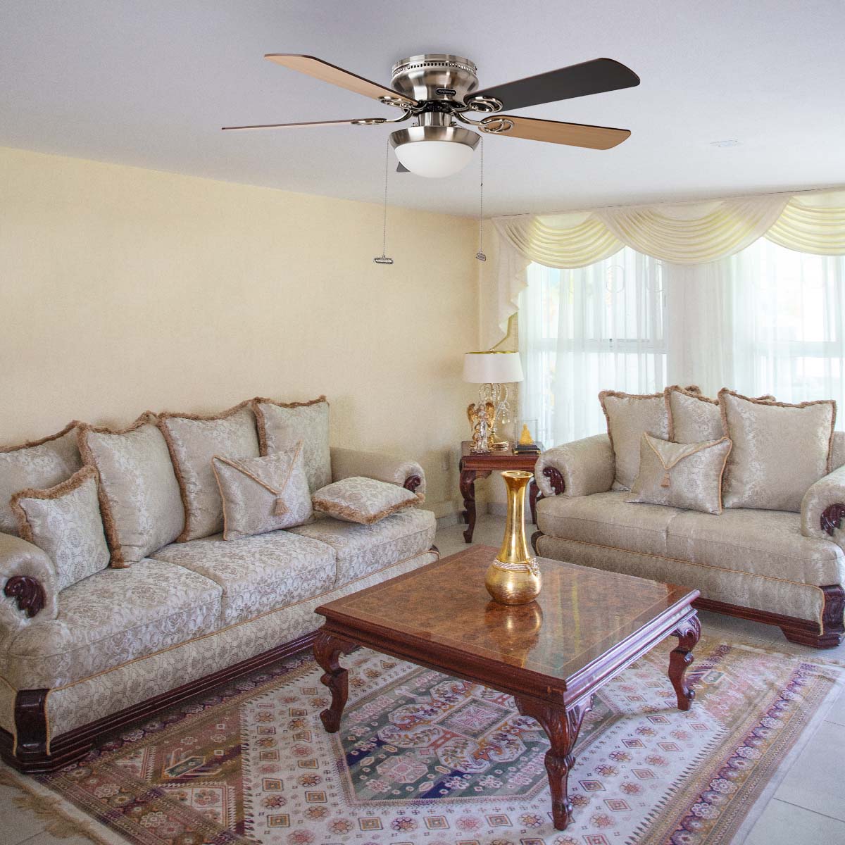 Ventilador de Techo Metro 42” Satinado con Aspas Reversibles Maple/Chocolate y Luz LED  –  Masterfan