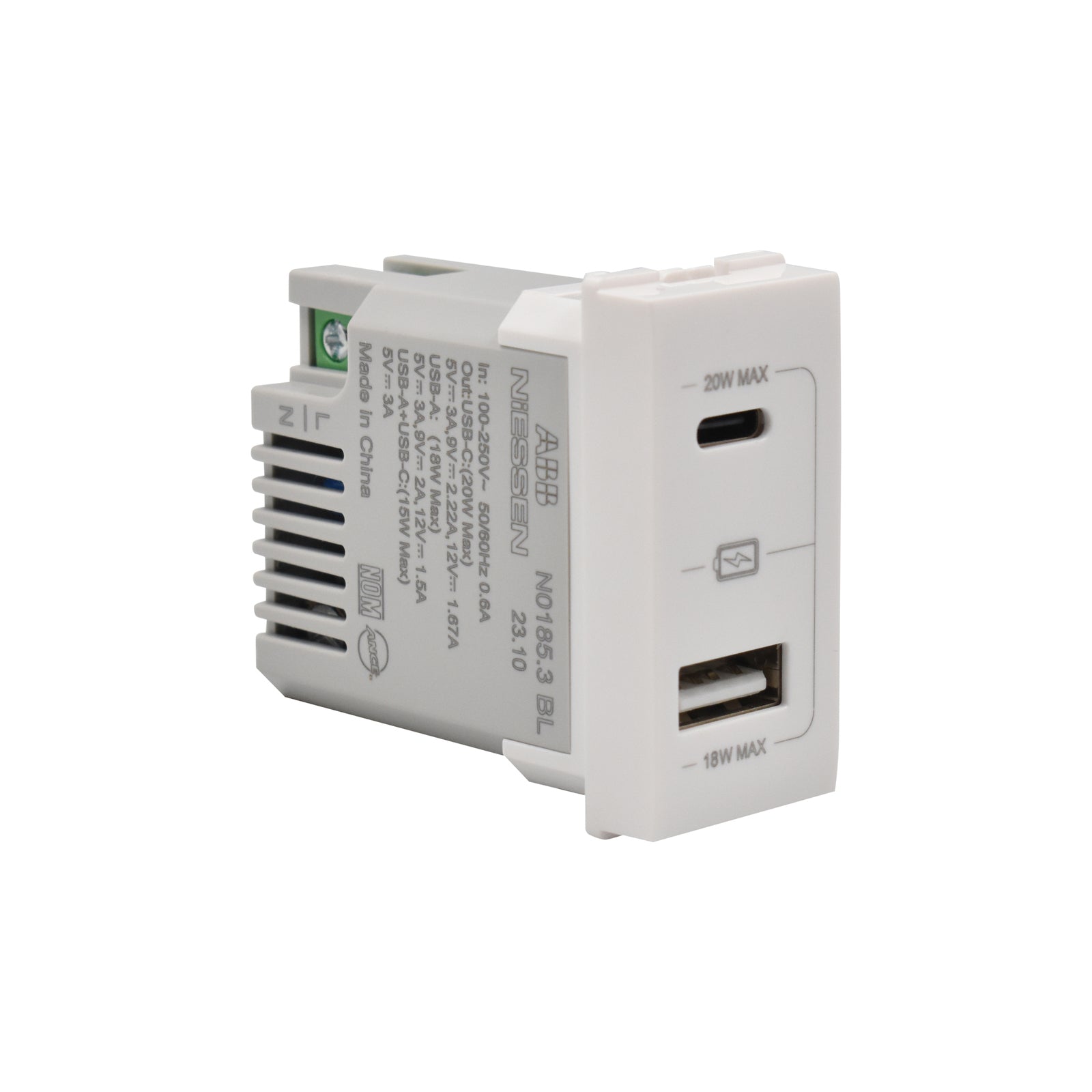 TOMA CARGADOR USB 3A 1 MODULO COLOR BLANCO ORIGEN ESTEVEZ