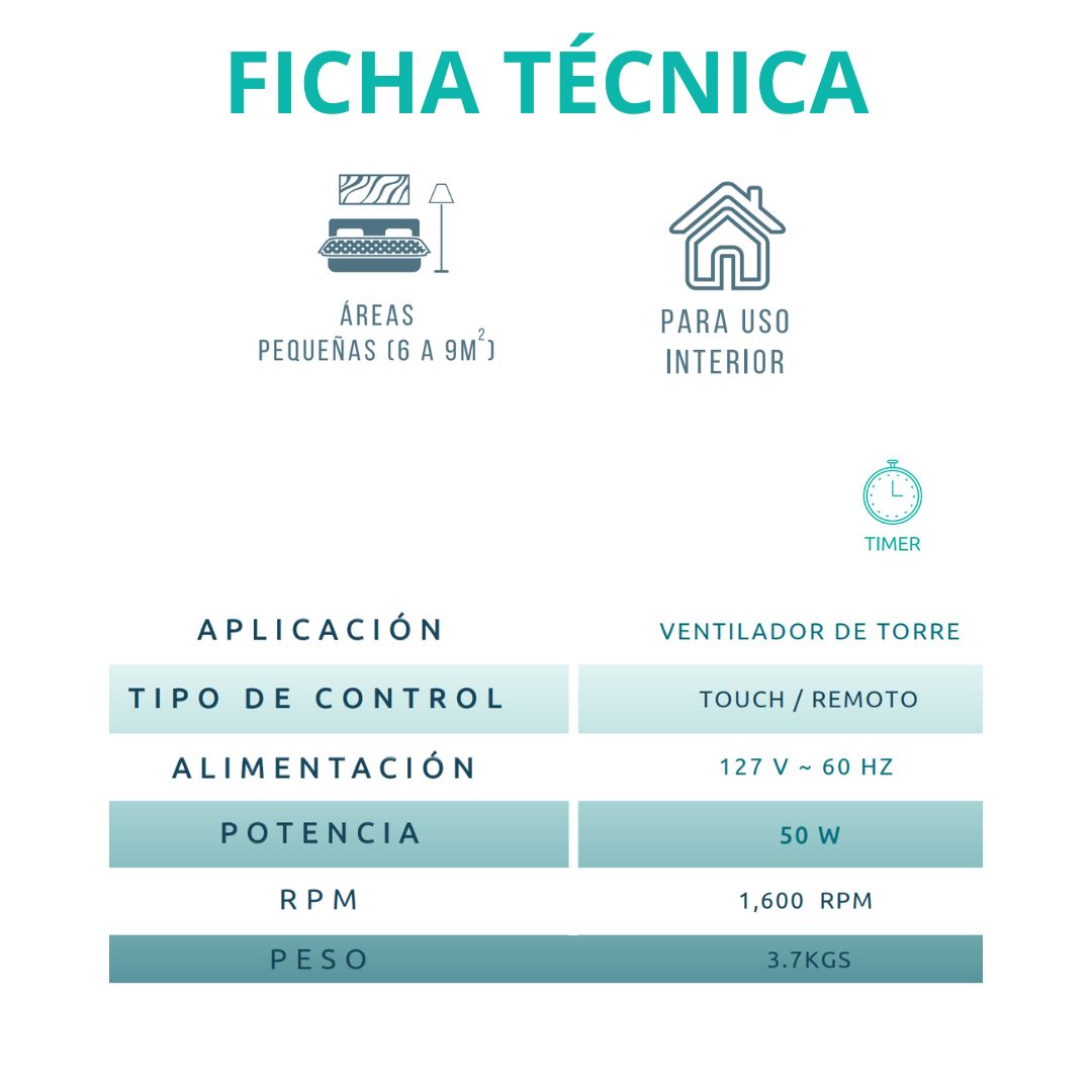 Ventilador de Torre Omnifan 39" Negro con Control Remoto, Panel Touch y Temporizador – Masterfan