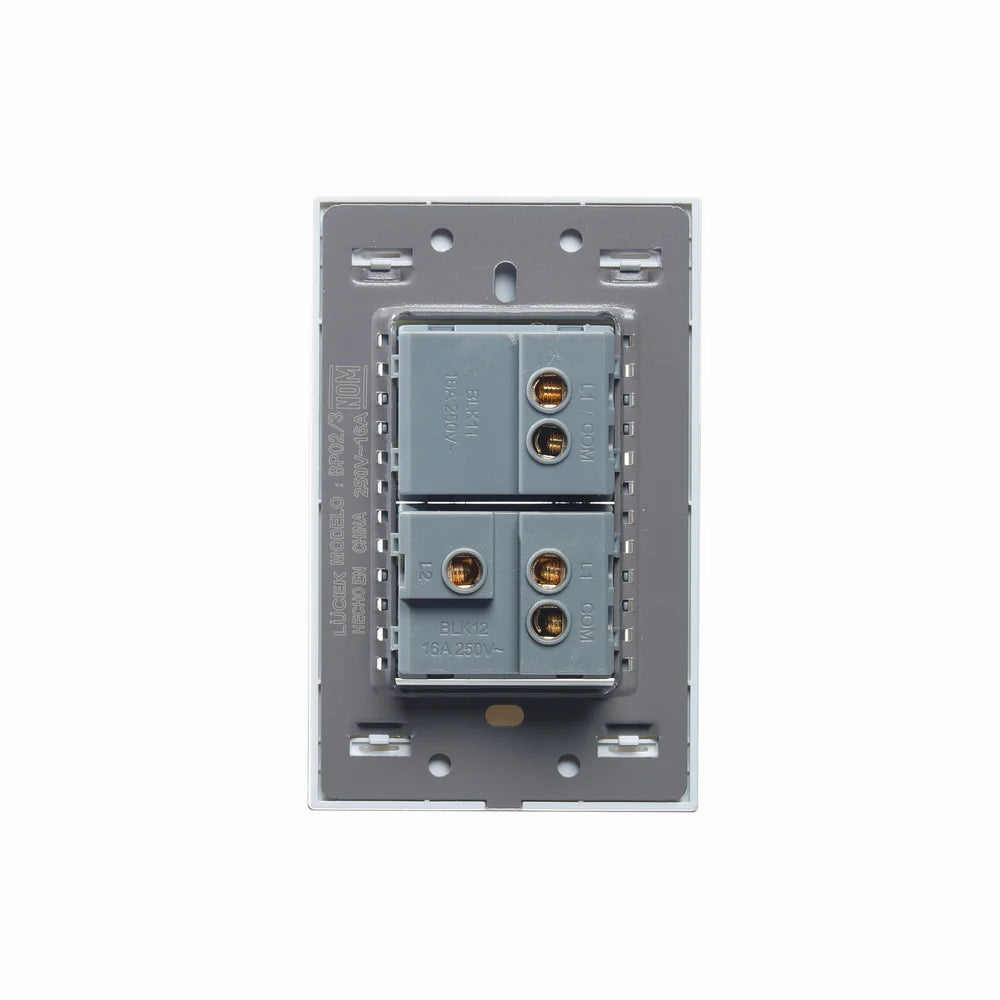 Placa con 1 Interruptor Sencillo y 1 de Escalera de 1.5 Módulos, Cristal Blanco - LUCEK
