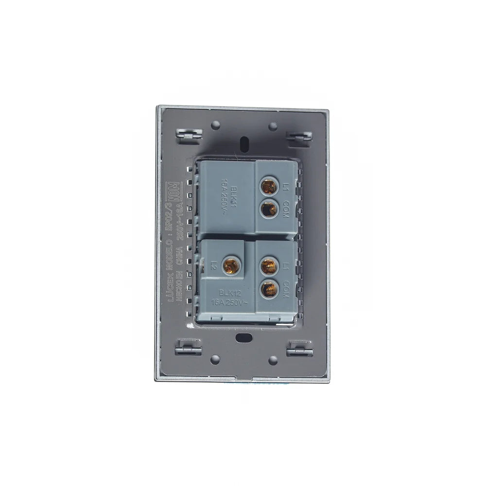 Placa con 1 Interruptor Sencillo y 1 de Escalera de 1.5 Módulos, Cristal Negro - LUCEK