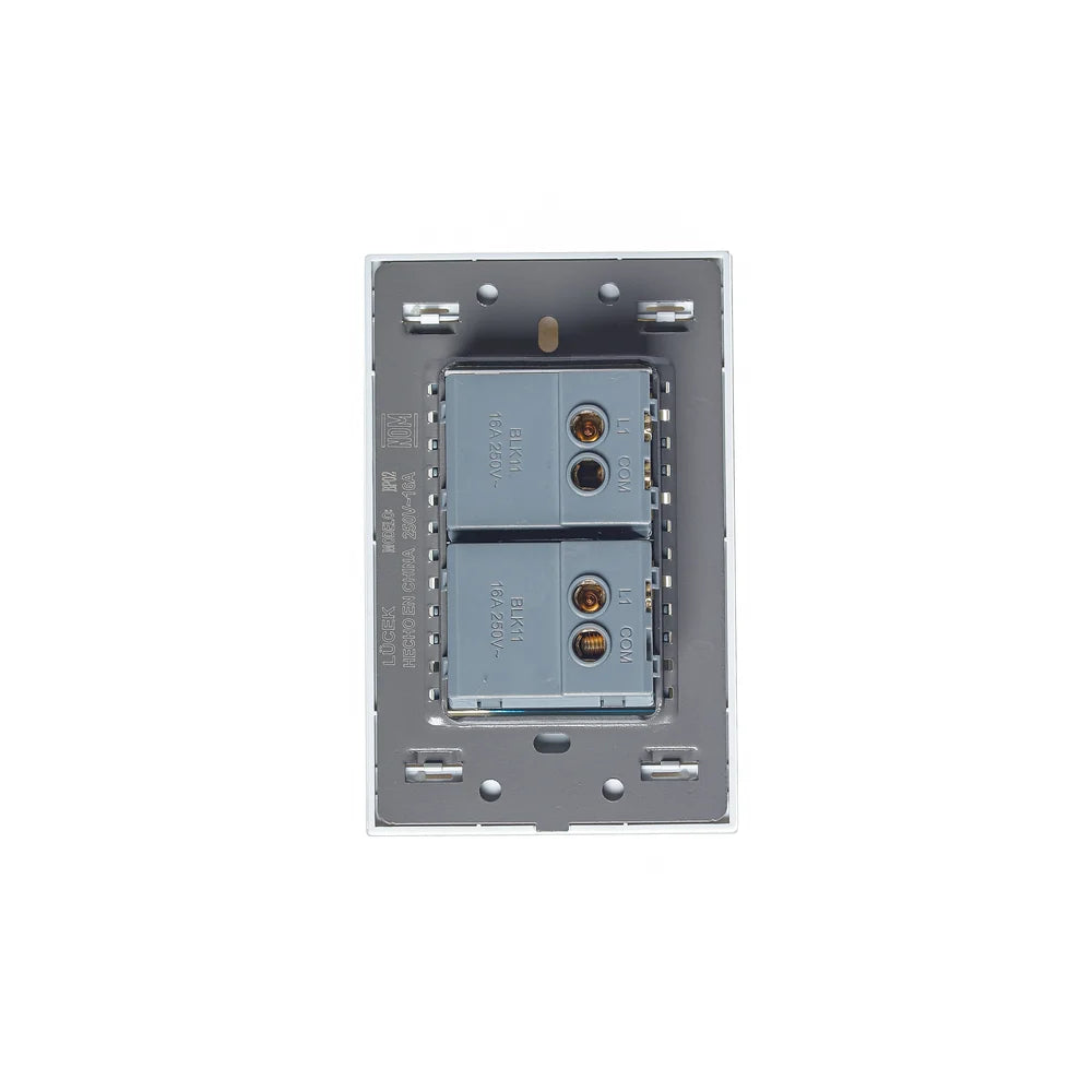 Placa con 2 Interruptores Sencillos de 1.5 Módulos, Cristal Blanco - LUCEK