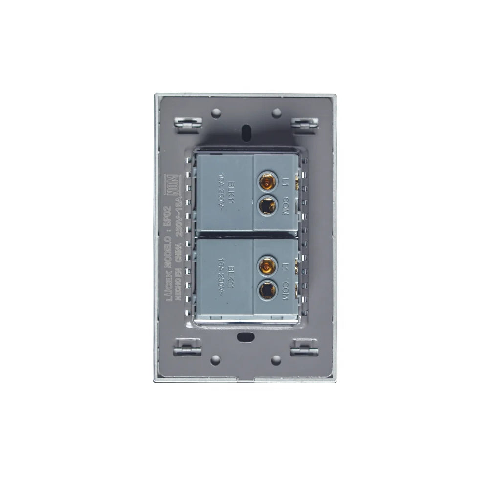 Placa con 2 Interruptores Sencillos de 1.5 Módulos, Cristal Negro - LUCEK
