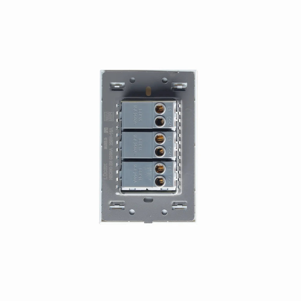 Placa con 3 Interruptores Sencillos de 1 Módulo, Cristal Blanco - LUCEK