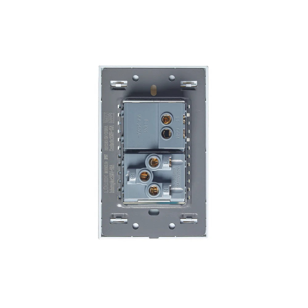 Placa con 1 Interruptor Sencillo y 1 Contacto de 1.5 Módulos, Cristal Blanco - LUCEK