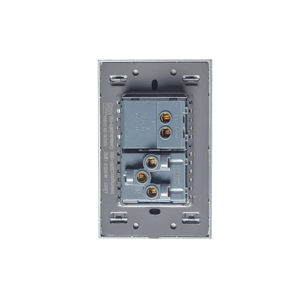 Placa con 1 Interruptor Sencillo y 1 Contacto de 1.5 Módulos, Cristal Negro - LUCEK