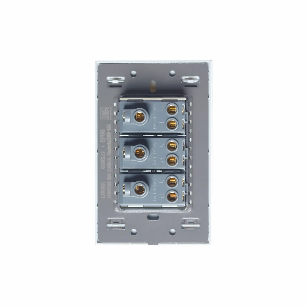 Placa con 3 Contactos de 1 Módulo, Cristal Blanco - LUCEK