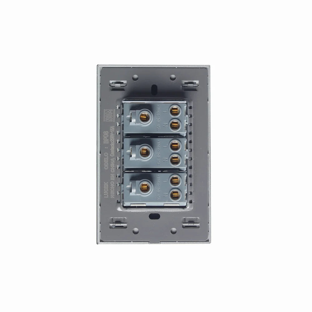 Placa con 3 Contactos de 1 Módulo, Cristal Negro - LUCEK