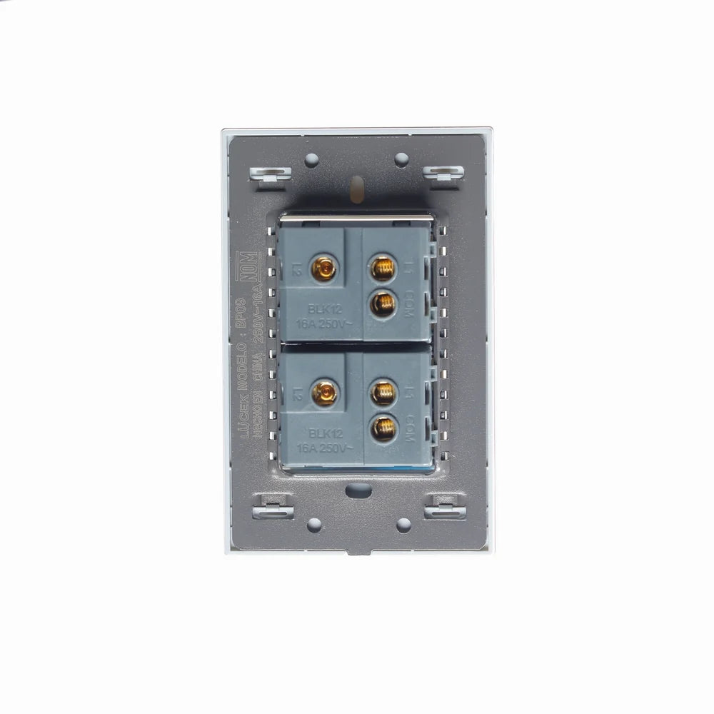 Placa con 2 Interruptores de Escalera de 1.5 Módulos, Cristal Blanco - LUCEK