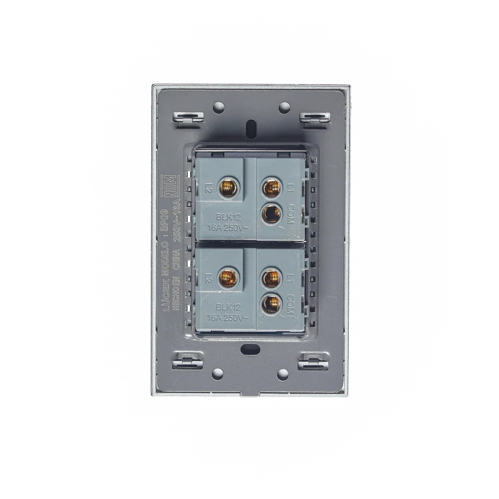 Placa con 2 Interruptores de Escalera de 1.5 Módulos, Cristal Negro - LUCEK