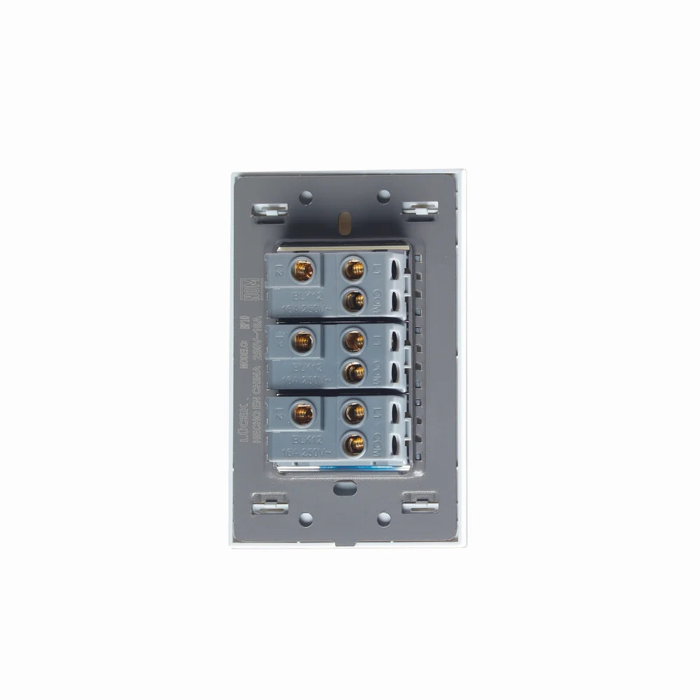 Placa con 3 Interruptores de Escalera de 1 Módulo, Cristal Blanco - LUCEK