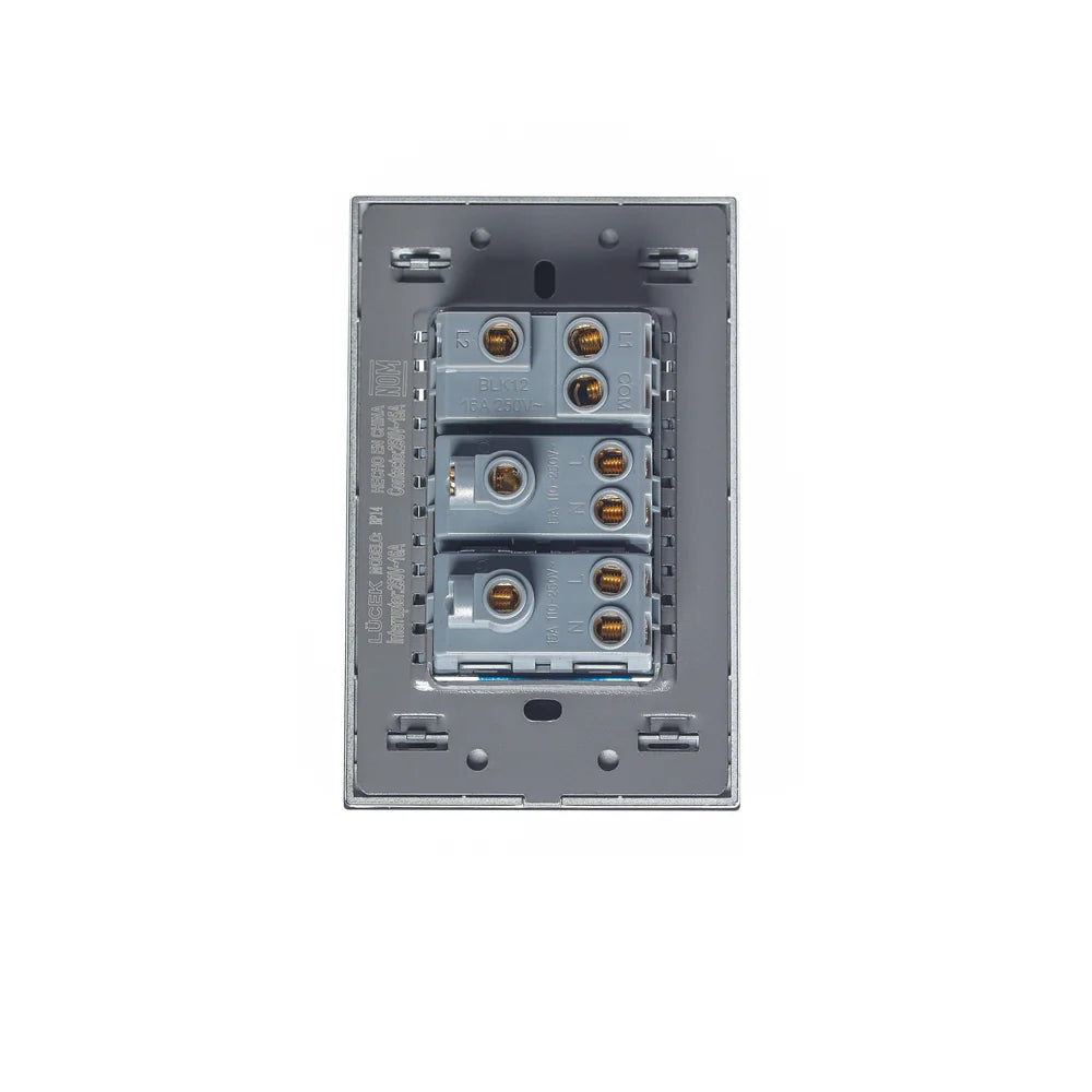 Placa con 1 Interruptor de Escalera y 2 Contactos de 1 Módulo, Cristal Negro - LUCEK