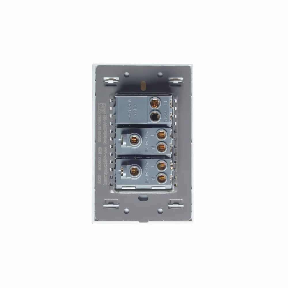 Placa con 1 Interruptor Sencillo y 2 Contactos de 1 Módulo, Cristal Blanco - LUCEK