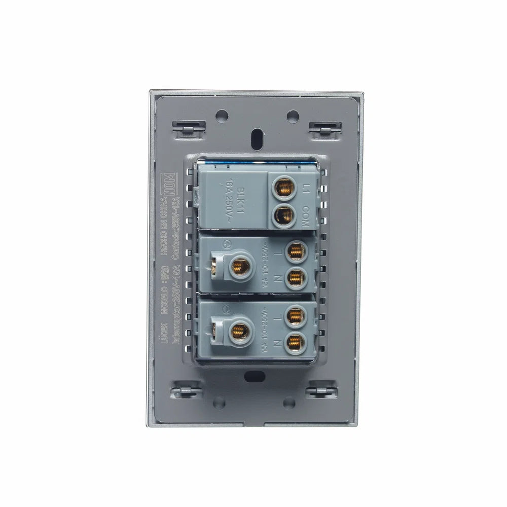 Placa con 1 Interruptor Sencillo y 2 Contactos de 1 Módulo, Cristal Negro - LUCEK