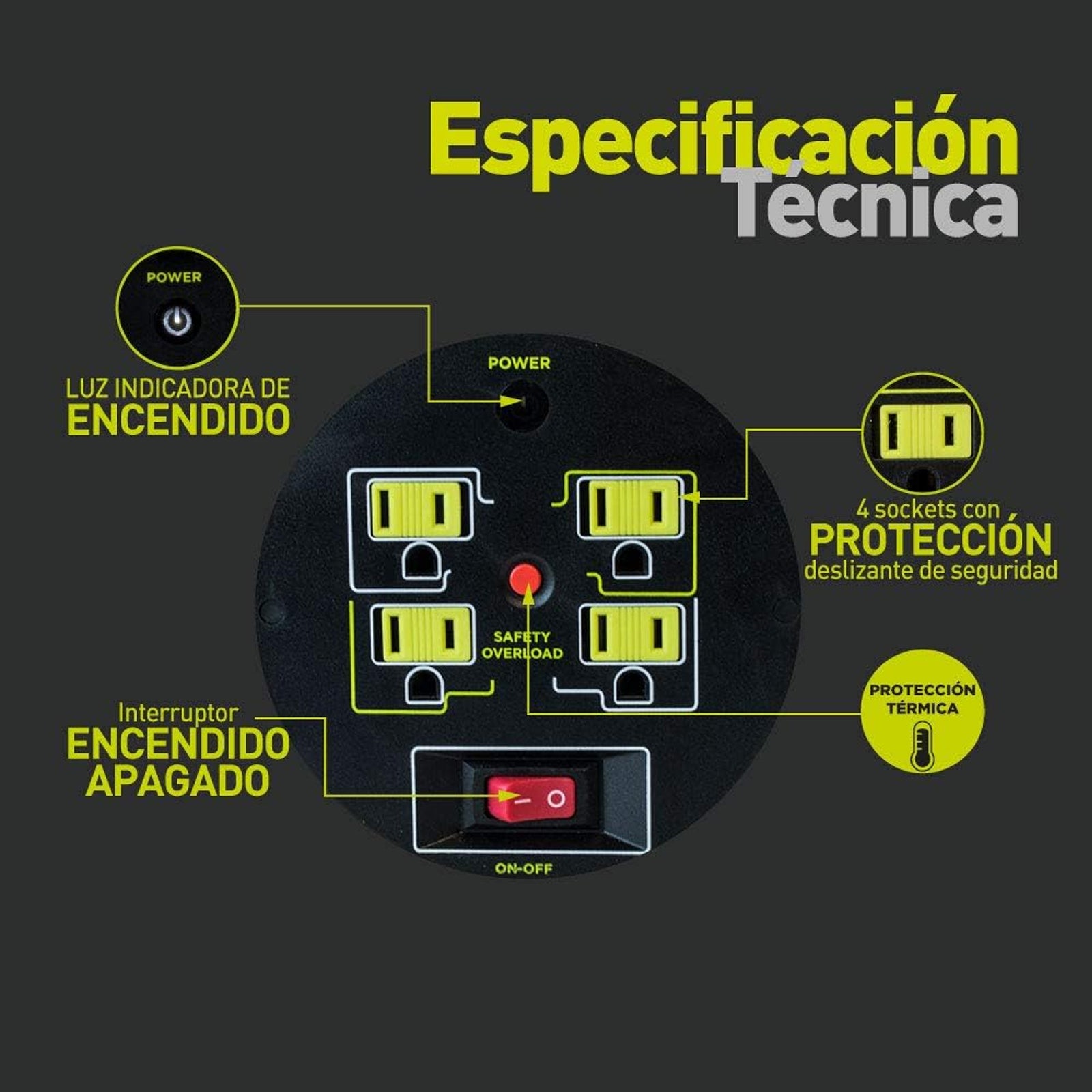 Extensión Eléctrica Tipo Worklight con 4 Multicontactos y Luz LED – Luceco