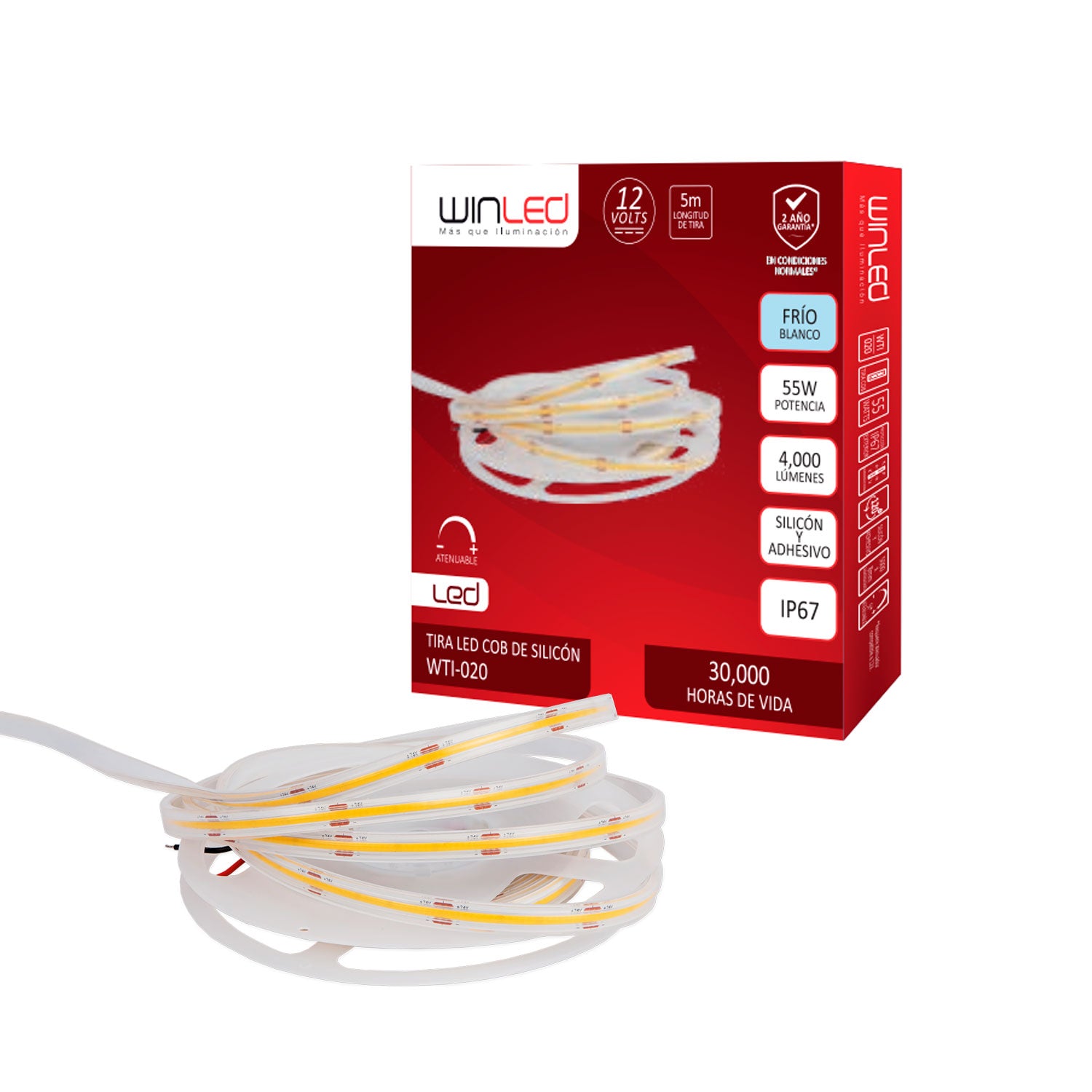 Tira LED 1,600 LEDS 5M 55W 12VDC IP67 Blanco Frío – Winled