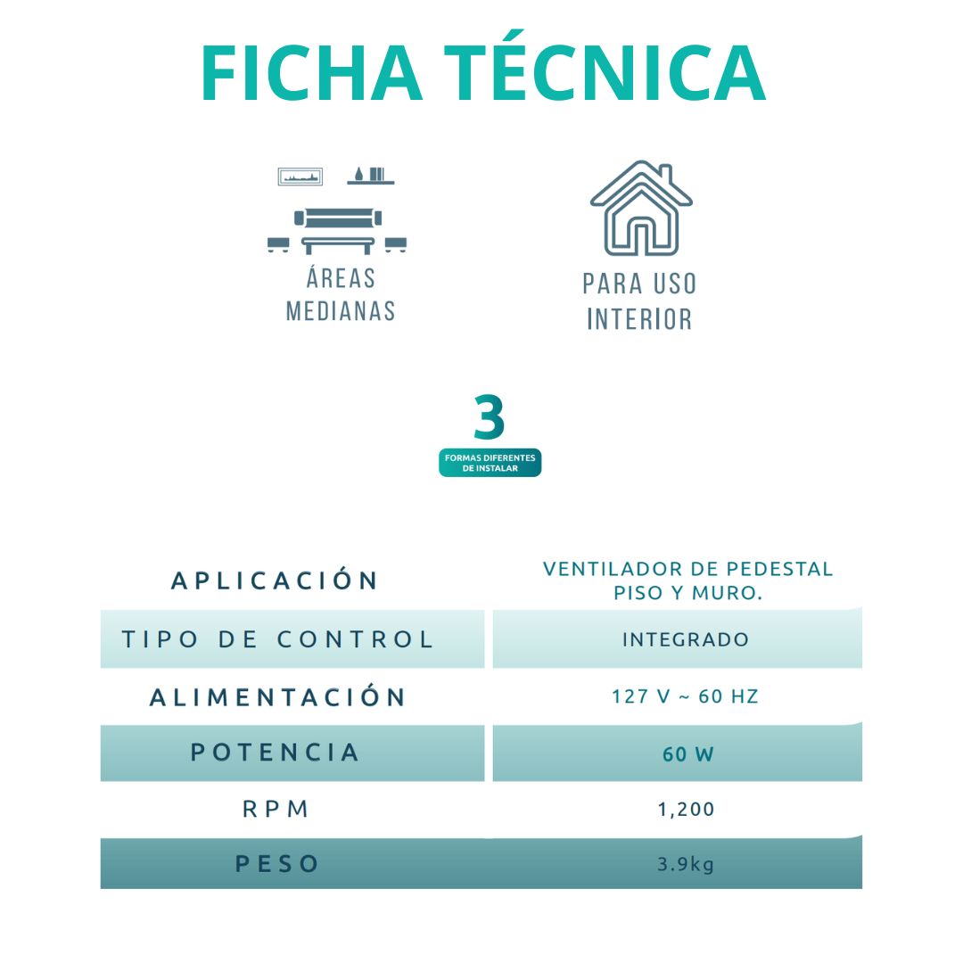 Ventilador X3 3 en 1 18" Negro – Pedestal, Piso y Muro, 3 Velocidades y Oscilación – Masterfan