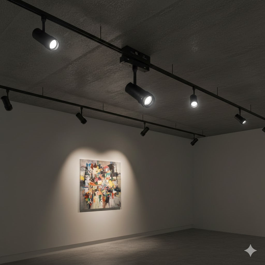 Spot LED Magnético de 7W en Negro para Riel 48V Luz Cálida 3000K y Lente de Foco Ajustable - ILUMILEDS