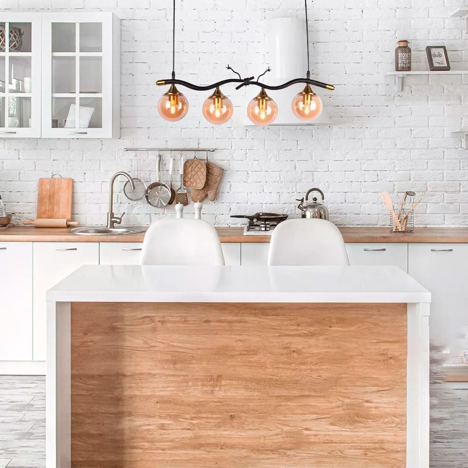 Lámpara Candil Colgante Vintage 4 Focos Negro/Dorado