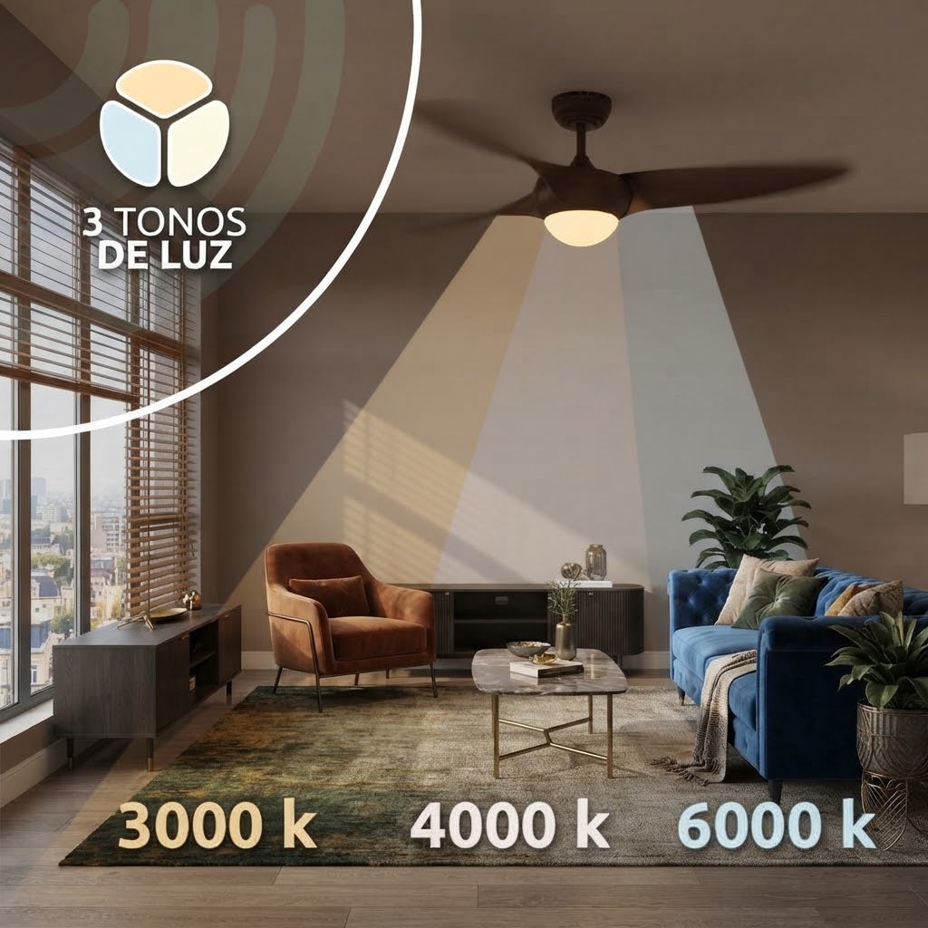 Ventilador de Techo Decorativo Danza 52" Caoba, 3 Aspas, Luz LED - MASTERFAN