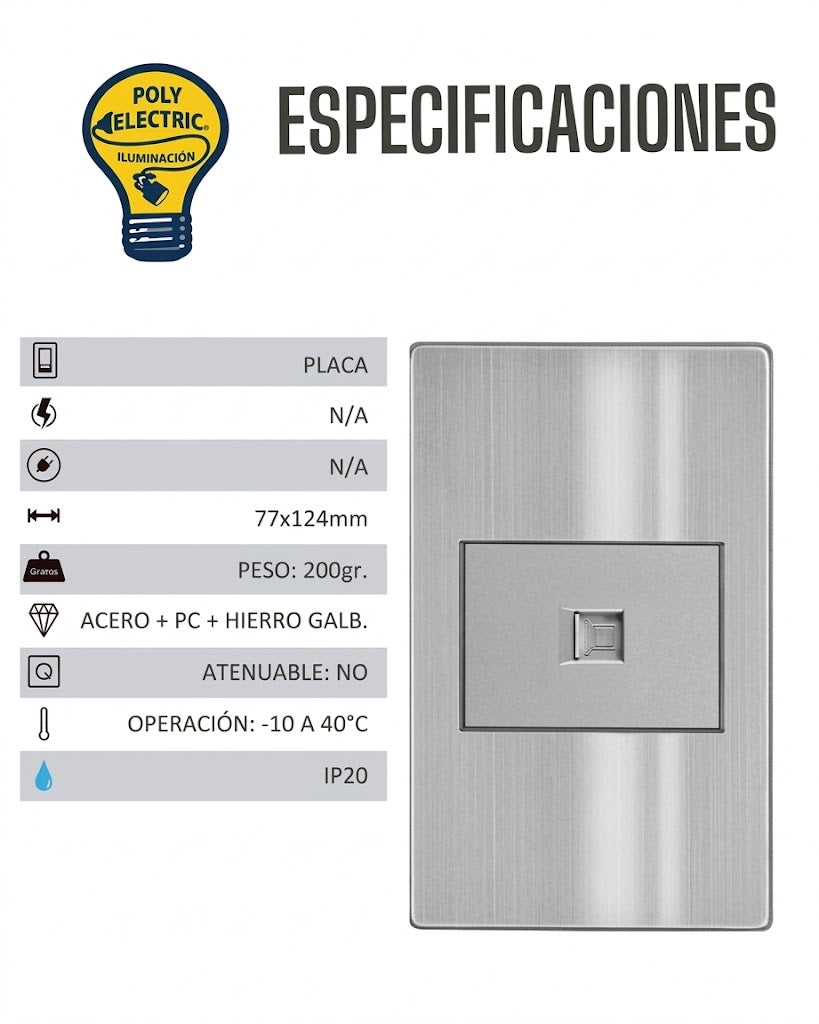 Placa con 1 Toma de Red LAN (RJ45) Cat 5 Gris - ARTLITE