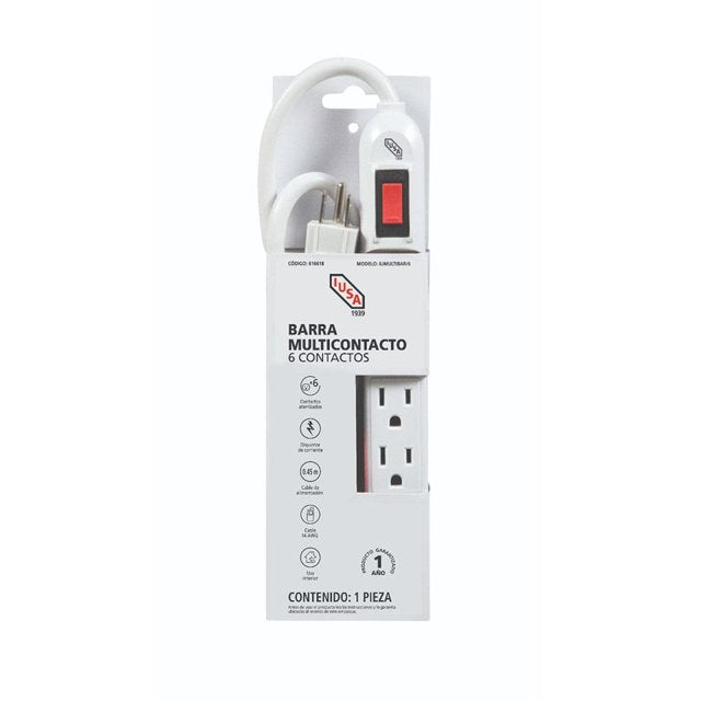 Multicontacto 6 Entradas Barra Eléctrica 15A 127V - IUSA