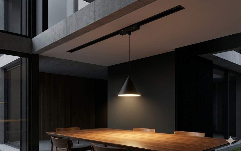 Luminaria LED Colgante para Riel Magnético 6W Elegancia Negro Mate Luz Cálida 48V ILUMILEDS