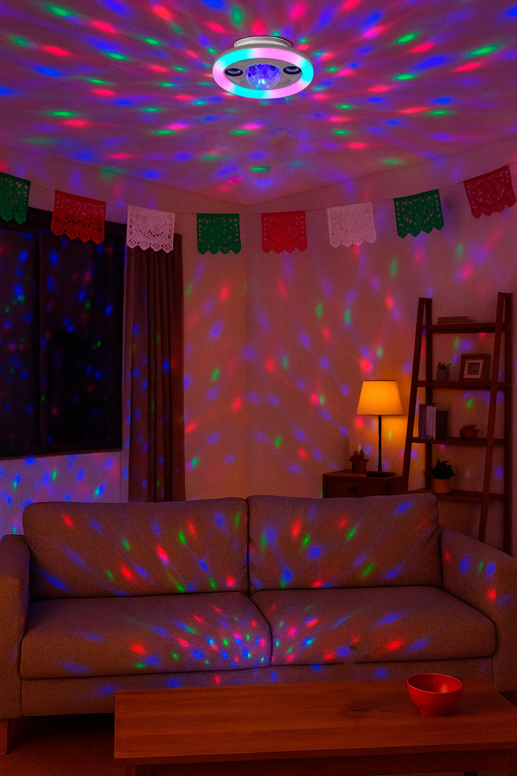 Lámpara LED RGB 36W E26 con Bocina Bluetooth Integrada y Luz Estrobo | Luz de Día 6500K, Control Remoto - LUMMI