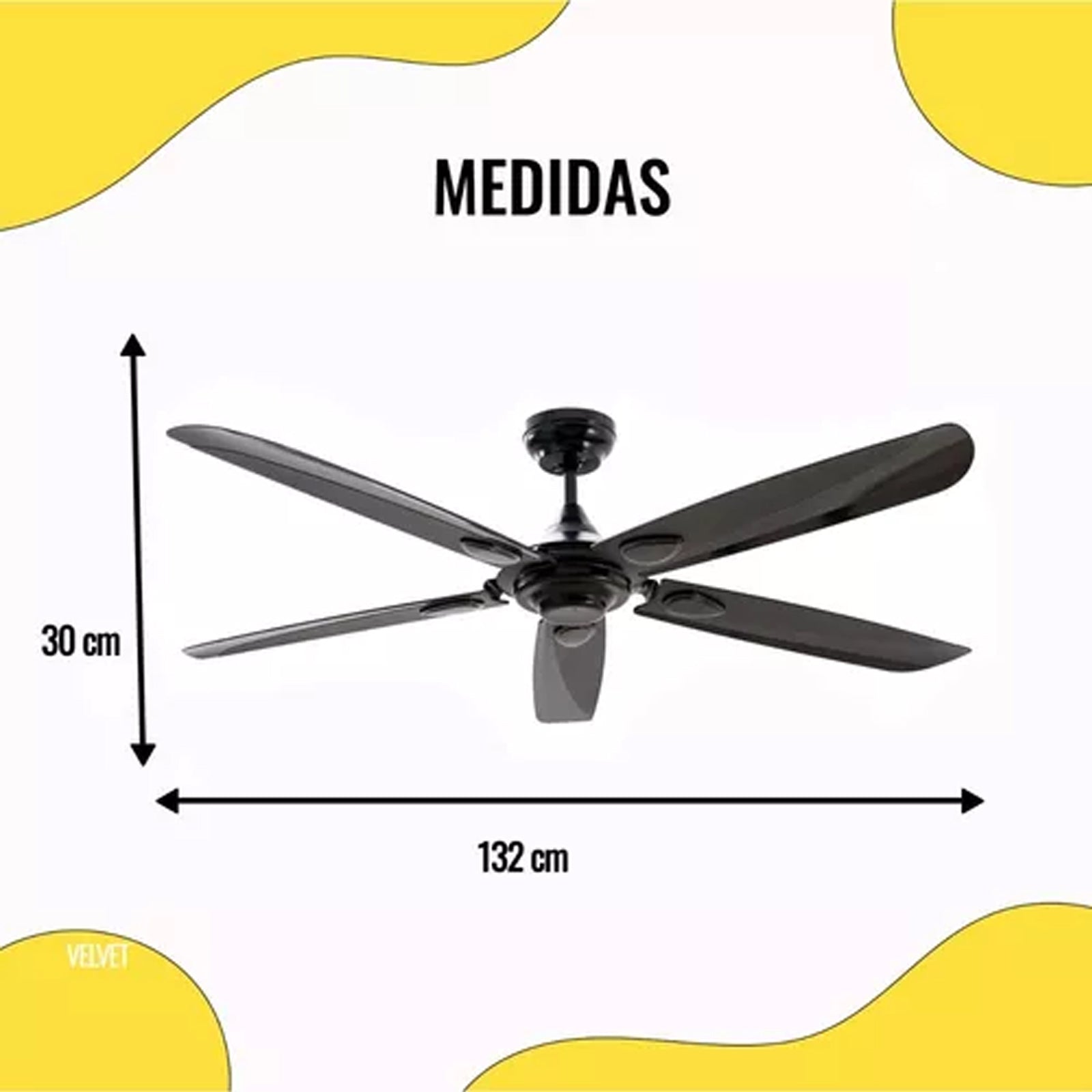 Ventilador de Techo Velvet 52" Negro 5 Aspas WiFi – Masterfan