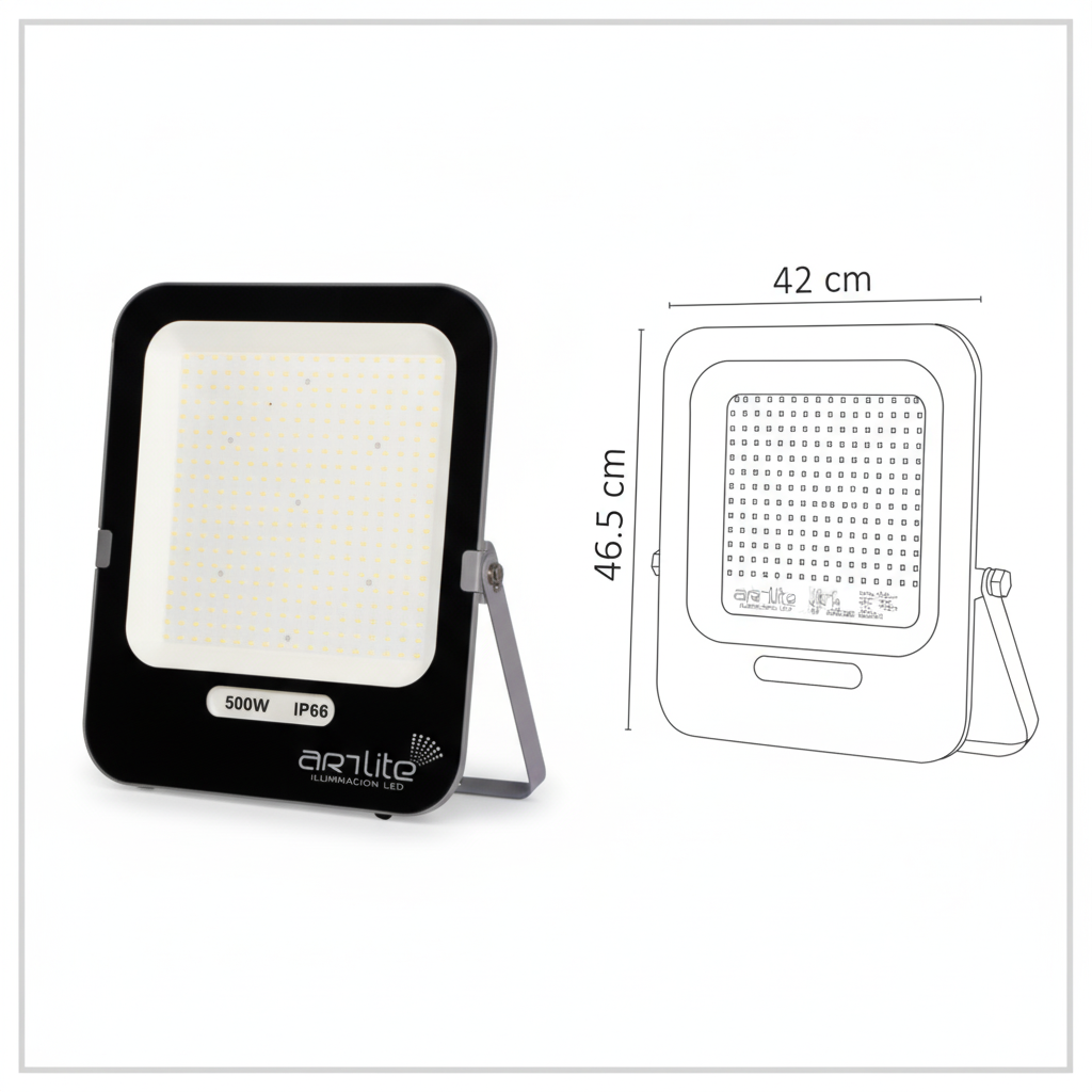 Reflector LED SMD 500W 6500K Exterior IP66 55000Lm 90-277VCA Color Negro - ARTLITE