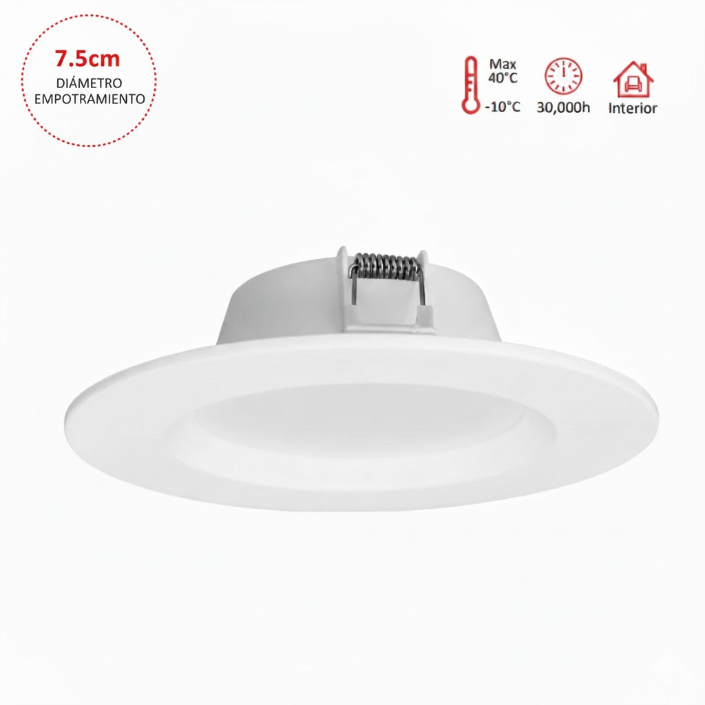 Panel Empotrable LED Redondo 6W Luz Blanca Fría 6500K Ahorro Energético - WINLED