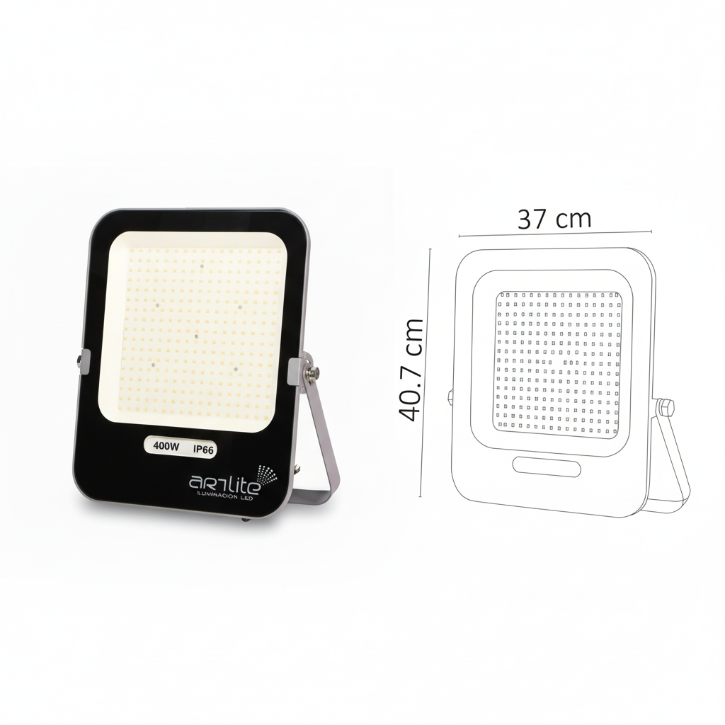 Reflector LED SMD Cuadrado Slim 400W 6500K 50000Lm IP66 Exterior Blanco Frío - ARTLITE