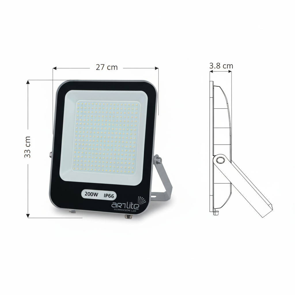 Reflector LED SMD Cuadrado Slim 200W 6500K 22000Lm IP66 Exterior Blanco Frío - ARTLITE