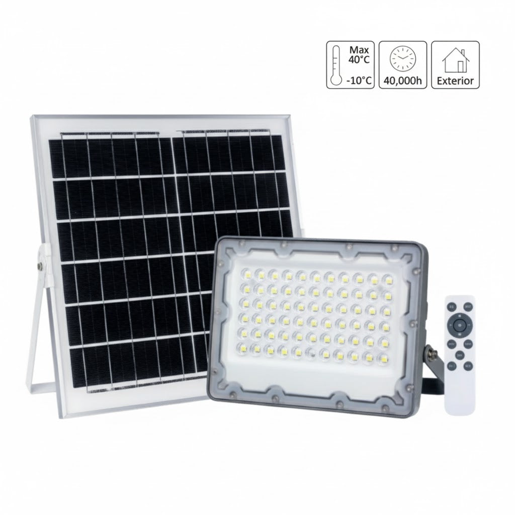 Reflector Solar LED 100W 1000 Lúmenes con Control Remoto Luz Blanca Fría IP65 - ARTLITE