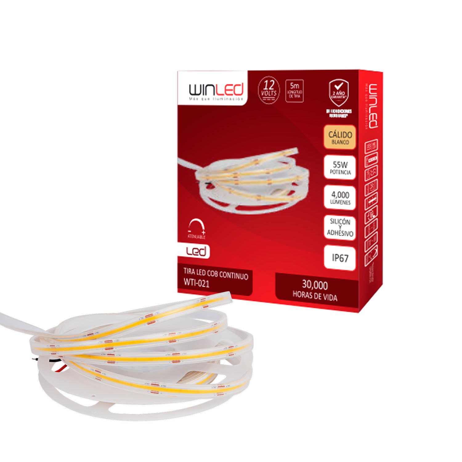 Tira LED 1,600 LEDS 5M 55W 12VDC IP37 Blanco Cálido – Winled